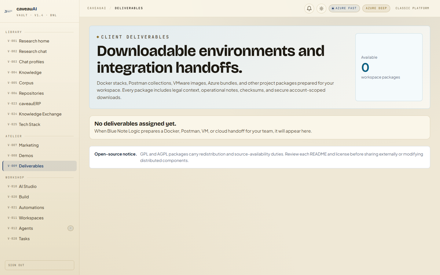 Deliverables app screenshot